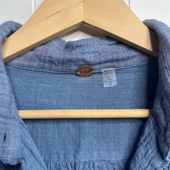 Free People button-down shirt floral eyelet lace boho top cotton blend - Picture 5 of 6